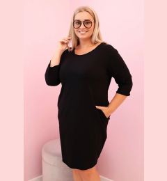 Снимка на Kesi Włoski Plus Size women's dress with cotton in a simple cut and 3/4 sleeve black