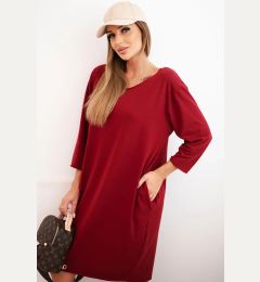 Снимка на Kesi Włoski Plus Size women's dress with cotton in a simple cut and 3/4 sleeve burgundy