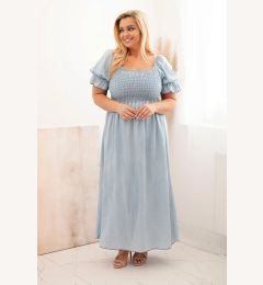 Снимка на Kesi Włoski Plus size women's dress with short sleeves and ruching made of tencel maxi light denim