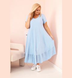Снимка на Kesi Włoski Plus size women's dress with short sleeves and ruffle made of light viscose blue