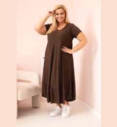 Снимка на Kesi Włoski Plus size women's dress with short sleeves and ruffle made of light viscose brown