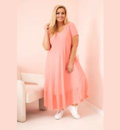 Снимка на Kesi Włoski Plus size women's dress with short sleeves and ruffle made of light viscose pink