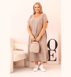 Снимка на Kesi Włoski Plus size women's dress with short sleeves and ruffles made of lightweight viscose cappuccino