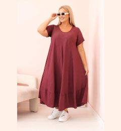 Снимка на Kesi Włoski Plus size women's dress with short sleeves and ruffles made of lightweight viscose plum