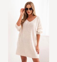 Снимка на Kesi Włoski Plus Size women's dress wool with V-neck light beige