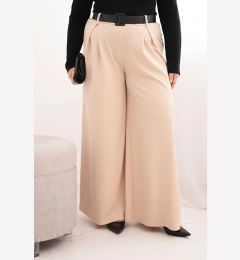 Снимка на Kesi Włoski Plus Size women's pants with wide legs and a belt beige