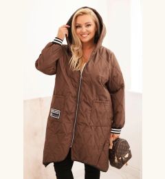 Снимка на Kesi Włoski Plus Size women's quilted jacket with a hood and sporty cuffs chocolate