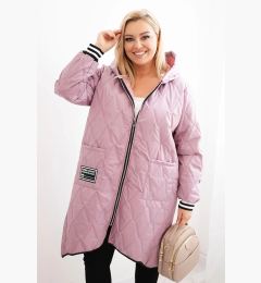 Снимка на Kesi Włoski Plus Size women's quilted jacket with a hood and sporty cuffs dark pink