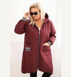 Снимка на Kesi Włoski Plus Size women's quilted jacket with a hood and sporty cuffs plum