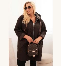 Снимка на Kesi Włoski Plus Size women's quilted jacket with a hood and the inscription HOPE brown