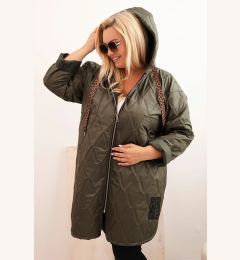 Снимка на Kesi Włoski Plus Size women's quilted jacket with a hood and the inscription HOPE khaki