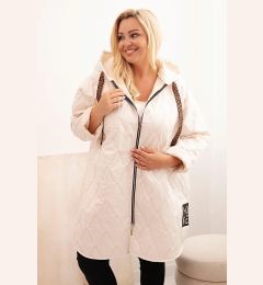 Снимка на Kesi Włoski Plus Size women's quilted jacket with a hood and the inscription HOPE light beige
