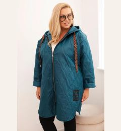 Снимка на Kesi Włoski Plus Size women's quilted jacket with a hood and the inscription HOPE sea green