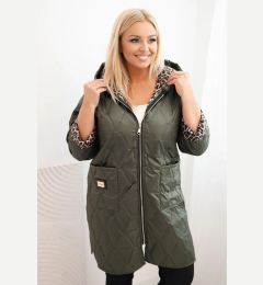 Снимка на Kesi Włoski Plus Size women's quilted jacket with a leopard print lining and a hood khaki