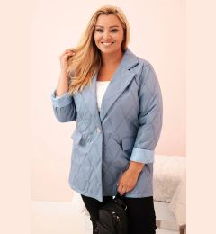 Снимка на Kesi Włoski Plus Size women's quilted jacket with collar and button denim blue