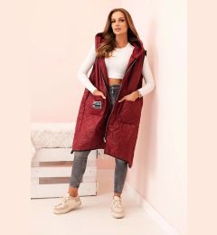 Снимка на Kesi Włoski Plus Size women's quilted vest with a hood fastened with a zipper burgundy