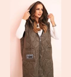 Снимка на Kesi Włoski Plus Size women's quilted vest with a hood fastened with a zipper khaki