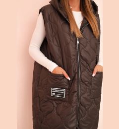 Снимка на Kesi Włoski Plus Size women's quilted vest with a hood fastened with a zipper mocha