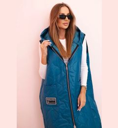 Снимка на Kesi Włoski Plus Size women's quilted vest with a hood fastened with a zipper sea green
