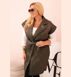 Снимка на Kesi Włoski Plus Size women's quilted vest with belt and collar khaki