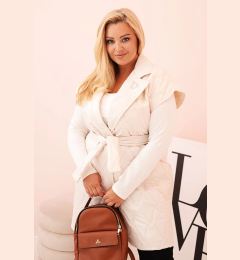 Снимка на Kesi Włoski Plus Size women's quilted vest with belt and collar light beige
