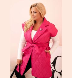 Снимка на Kesi Włoski Plus Size women's quilted vest with belt and collar pink