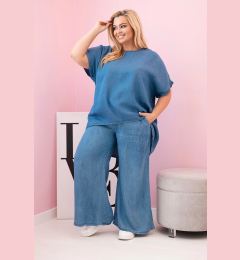 Снимка на Kesi Włoski Plus Size women's set made of Tencel blouse and tie-waist pants denim