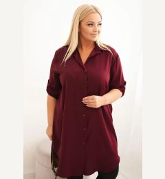 Снимка на Kesi Włoski Plus Size women's shirt dress with a longer back and rolled-up sleeve plum