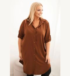 Снимка на Kesi Włoski Plus Size women's shirt dress with a longer back and rolled-up sleeves dark camel