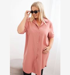 Снимка на Kesi Włoski Plus Size women's shirt dress with a longer back and rolled-up sleeves dark dusty pink