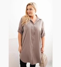 Снимка на Kesi Włoski Plus Size women's shirt dress with a longer back and rolled-up sleeves fango