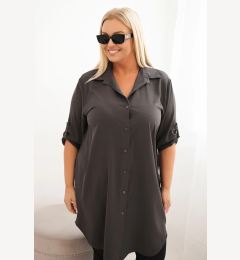 Снимка на Kesi Włoski Plus Size women's shirt dress with a longer back and rolled-up sleeves graphite