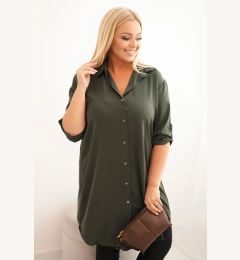 Снимка на Kesi Włoski Plus Size women's shirt dress with a longer back and rolled-up sleeves khaki