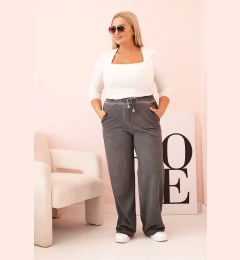 Снимка на Kesi Włoski Plus Size women's trousers with viscose, wide leg and elastic waistband graphite