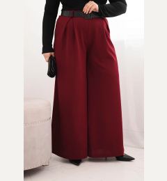 Снимка на Kesi Włoski Plus Size women's trousers with wide legs and a belt burgundy
