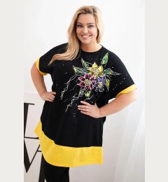 Снимка на Kesi Włoski Plus Size women's tunic with floral pattern and decorative pearls yellow