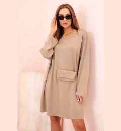 Снимка на Kesi Włoski Plus Size women's viscose dress with a chain bag dark beige