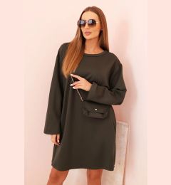 Снимка на Kesi Włoski Plus Size women's viscose dress with a chain bag khaki