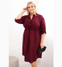 Снимка на Kesi Włoski Plus Size women's viscose dress with buttons and a waist tie burgundy