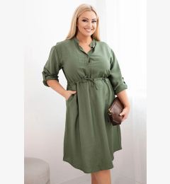 Снимка на Kesi Włoski Plus Size women's viscose dress with buttons and waist tie khaki