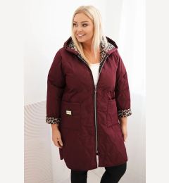 Снимка на Kesi Włoski Plus Size women's winter quilted jacket with a leopard print lining and hood burgundy