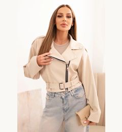 Снимка на Kesi Włoski Short women's jacket made of eco-leather with a belt and collar beige