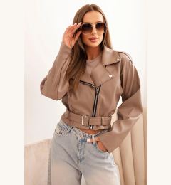 Снимка на Kesi Włoski Short women's jacket made of eco-leather with a belt and collar fango