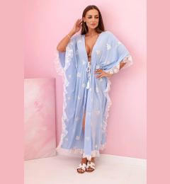 Снимка на Kesi Włoski Women's boho viscose cape with lace blue