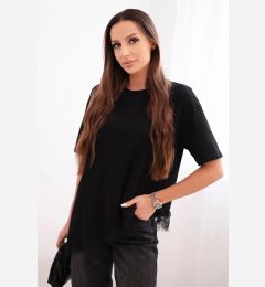Снимка на Kesi Włoski Women's asymmetrical cotton blouse with lace at the bottom black