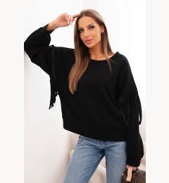 Снимка на Kesi Włoski Women's butter-colored sweatshirt with decorative sleeves black