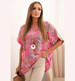 Снимка на Kesi Włoski Women's cotton blouse with butterfly motif short sleeves pink