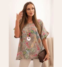 Снимка на Kesi Włoski Women's cotton blouse with butterfly motif with short sleeves fango