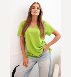 Снимка на Kesi Włoski Women's cotton blouse with V-neckline and short sleeves green
