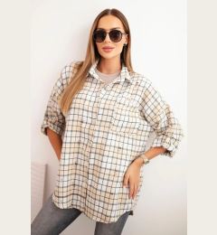 Снимка на Kesi Włoski Women's cotton checkered shirt with a distressed effect beige